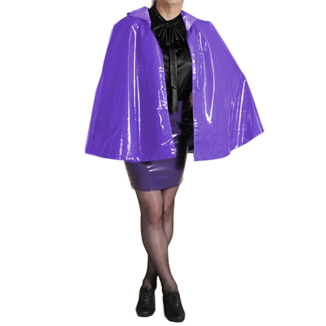 Gloosy PVC Cospaly Capes Hooded Ponchos Faux Leather Batwing Sleeve Cloak Stage Costume Night Party Club Coat Sexy Women 7XL