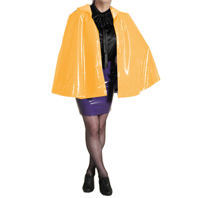 Gloosy PVC Cospaly Capes Hooded Ponchos Faux Leather Batwing Sleeve Cloak Stage Costume Night Party Club Coat Sexy Women 7XL