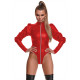 Women Sexy PU Leather Bodysuit Club Zipper Open Crotch Stretch Bodycon Rompers Long Puff Sleeve Mock Neck Big Size Solid Leotard