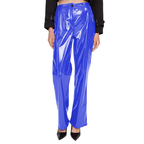 Shiny PVC Leather Straight Pants Women Sexy Faux Latex Trousers High Waist Solid Color Clubwear Casual Pencil Pants Streetwear