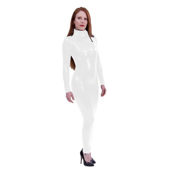 Sexy Sissy Hobble Dress Turtleneck Long Sleeve Shiny PVC Skinny Ankle-Length Dress Club Smooth Faux Leather Long Pencil Dress