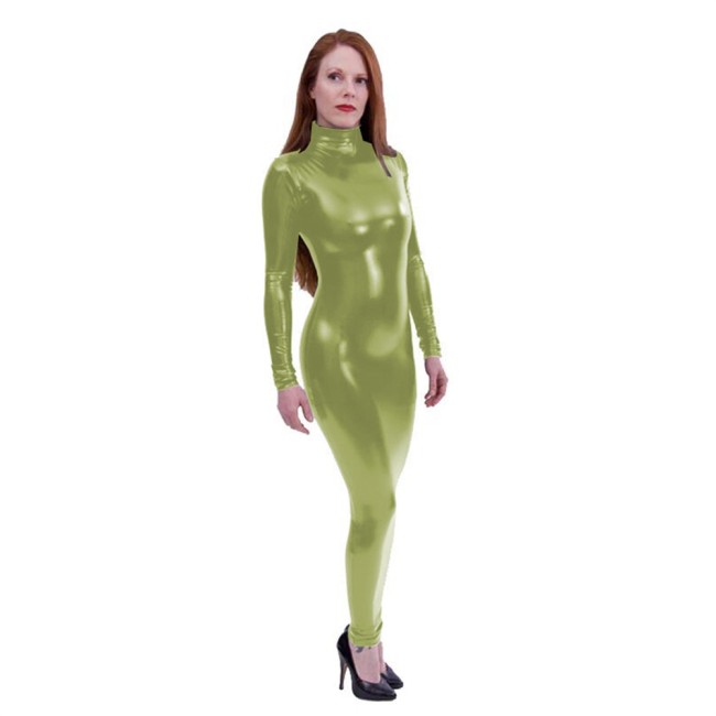 Sexy Sissy Hobble Dress Turtleneck Long Sleeve Shiny PVC Skinny Ankle-Length Dress Club Smooth Faux Leather Long Pencil Dress