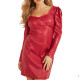 Women PU Leather Sweetheart Sheath Puff Long Sleeve Vestido Slim Mini Dress Party Club Office Lady Fashion Sexy Body Dresses 7XL
