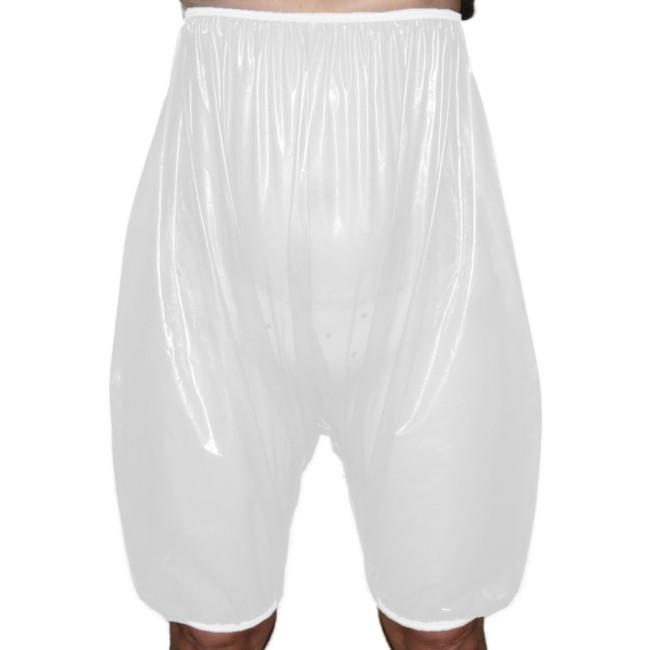 Fetish Plastic Transparent PVC High Waist Wide Leg Diaper Loose Shorts Baggy Pants Knee Length Sexy Club Hip Hop Bloomers