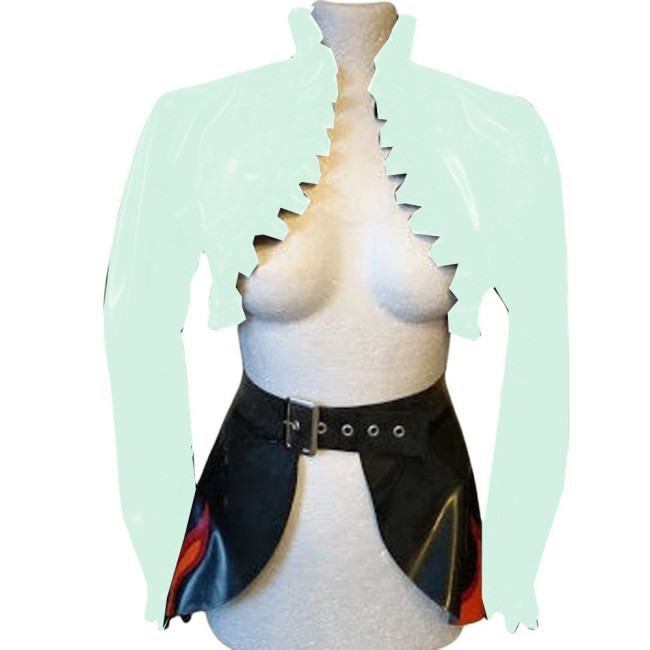 Sexy Women Short Coat Wetlook Laciness PVC Leather Long Sleeve Open Chest Jacket Lace Collar Gothic Coat Clothes Elegance 7XL