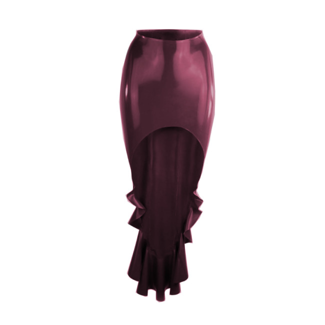 Vinyl PVC Bandage Mullet Skirt Sexy Irregular High Waist Wrap Hip Ruffles Hem Skirt Gothic Punk Goth Gypsy Skirts for Women 7XL