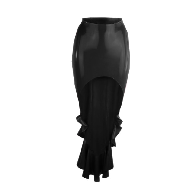 Vinyl PVC Bandage Mullet Skirt Sexy Irregular High Waist Wrap Hip Ruffles Hem Skirt Gothic Punk Goth Gypsy Skirts for Women 7XL