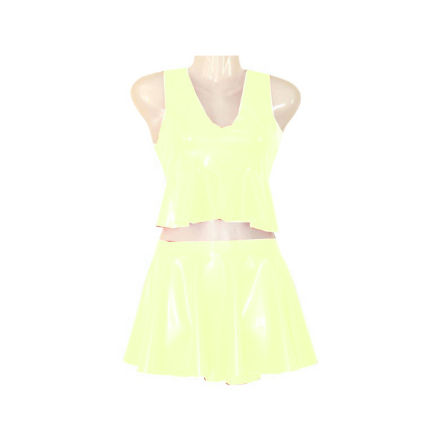 Sexy Tank Top and Pleated Mini Skirt Suit Outfit PVC Leather Skirts Swimming Beach Vestidos Sexy Club Womens Two Peice Sets 7XL