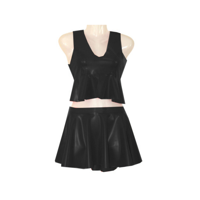 Sexy Tank Top and Pleated Mini Skirt Suit Outfit PVC Leather Skirts Swimming Beach Vestidos Sexy Club Womens Two Peice Sets 7XL