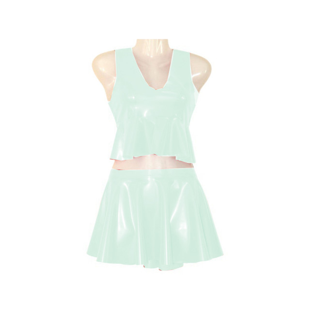 Sexy Tank Top and Pleated Mini Skirt Suit Outfit PVC Leather Skirts Swimming Beach Vestidos Sexy Club Womens Two Peice Sets 7XL