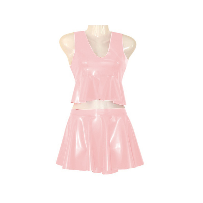 Sexy Tank Top and Pleated Mini Skirt Suit Outfit PVC Leather Skirts Swimming Beach Vestidos Sexy Club Womens Two Peice Sets 7XL