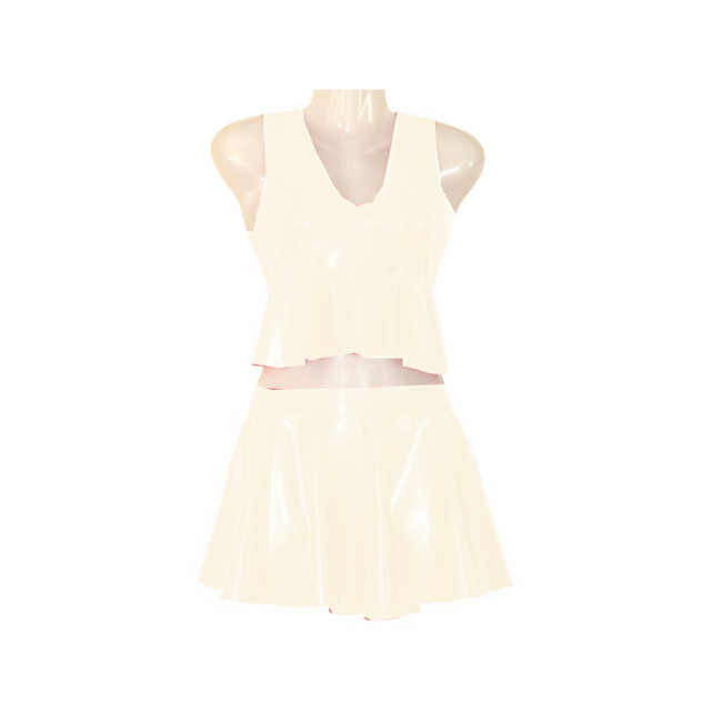Sexy Tank Top and Pleated Mini Skirt Suit Outfit PVC Leather Skirts Swimming Beach Vestidos Sexy Club Womens Two Peice Sets 7XL