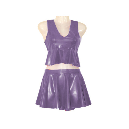 Sexy Tank Top and Pleated Mini Skirt Suit Outfit PVC Leather Skirts Swimming Beach Vestidos Sexy Club Womens Two Peice Sets 7XL