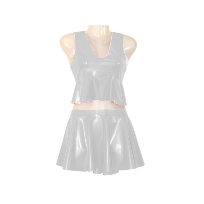 Sexy Tank Top and Pleated Mini Skirt Suit Outfit PVC Leather Skirts Swimming Beach Vestidos Sexy Club Womens Two Peice Sets 7XL