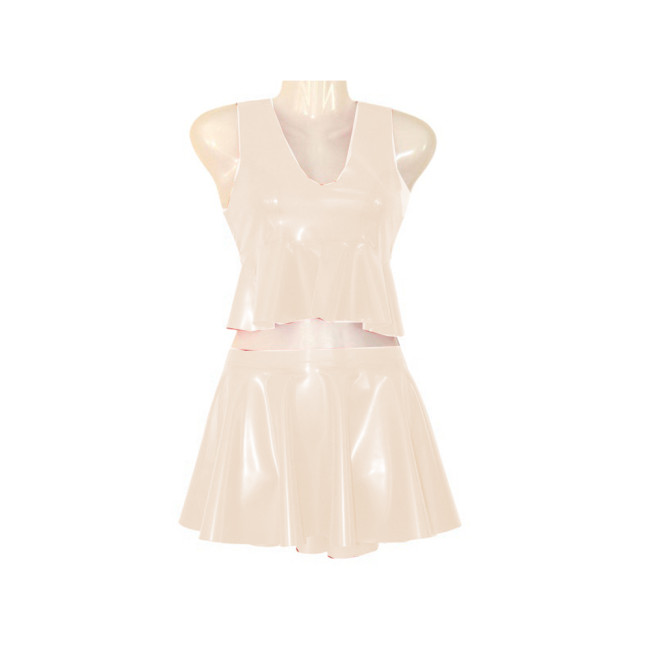 Sexy Tank Top and Pleated Mini Skirt Suit Outfit PVC Leather Skirts Swimming Beach Vestidos Sexy Club Womens Two Peice Sets 7XL