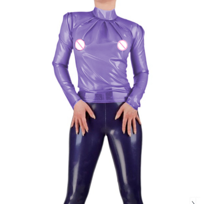 Waterproof Women Clear PVC Shirt Half High Neck See Through Sexy Long Sleeve Club Slim T-Shirt Sheer Fetish Latex Top Blouse 7XL