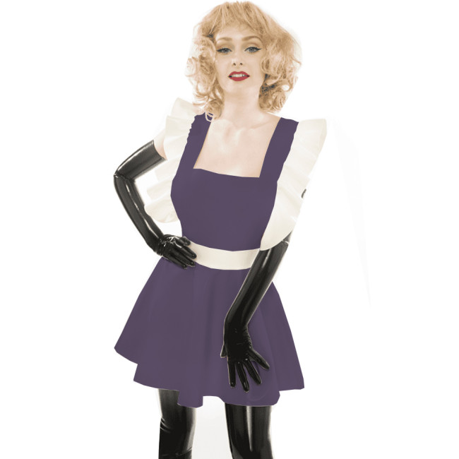 Sissy pvc french maid apron dress shiny patent leather Ruffle Waitress Cosplay vinyl Pinafore Halloween costume for women 7xl