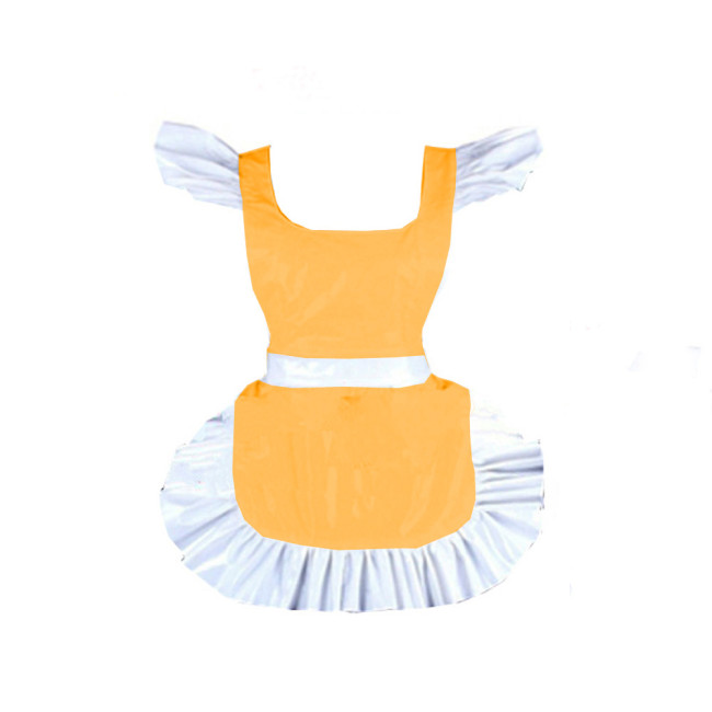 New shiny vinyl french maid apron pvc hot Parties Maid Dress Up Retro Apron Japanese Elegant Ruffled Cosplay Sexy Costume 7XL