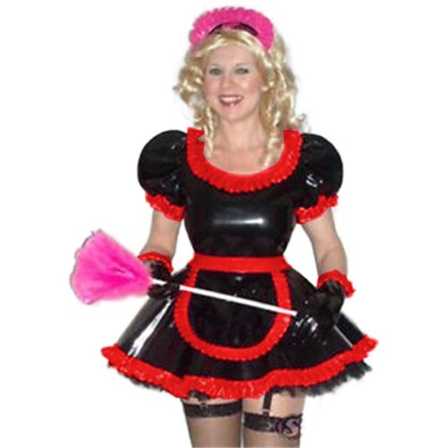Exotic Short Puff Sleeve PVC Maid Dress French Maid Role Play Outfits Sissy Scoop Neck Apron Frills Maid Dress Party Fancy Dress