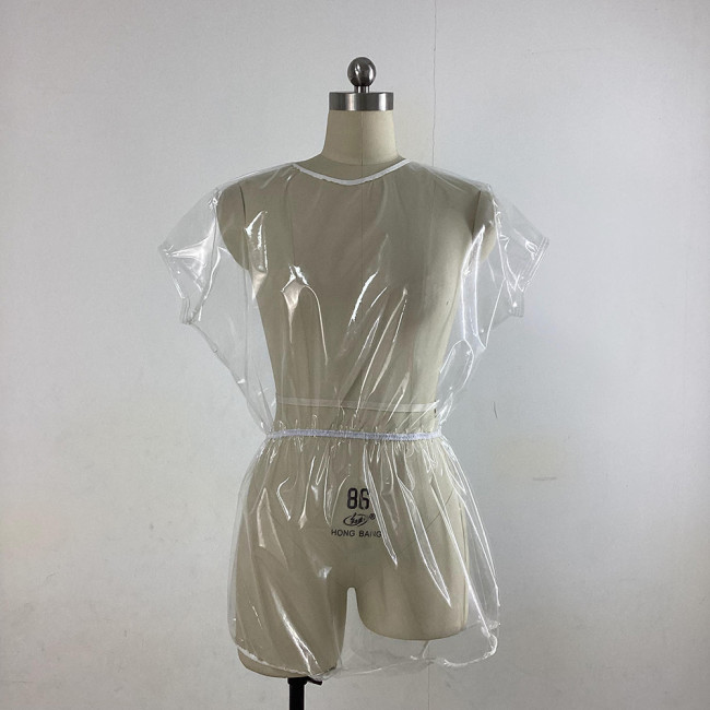 PVC Clear Transparent Short Sleeve Bodysuit Crew Neck Zipper Sexy See Through Leotard Private Party Man Women One-Piece Bodysuit