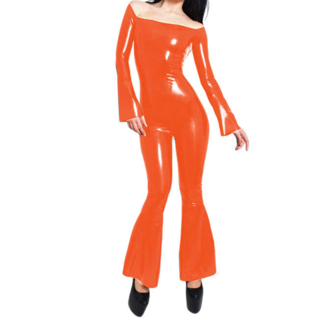 Sexy Boat Neck Long Sleeve Trumpet One Piece Catsuit PVC Bodysuit Sexy Sheath Skinny Jumpsuit Sexy Lingerie Fetish Costume 7XL