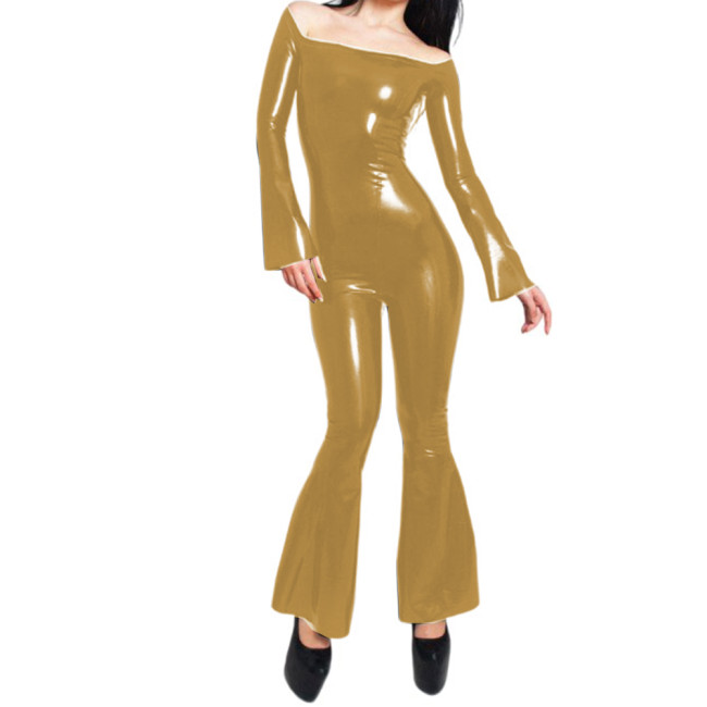 Sexy Boat Neck Long Sleeve Trumpet One Piece Catsuit PVC Bodysuit Sexy Sheath Skinny Jumpsuit Sexy Lingerie Fetish Costume 7XL