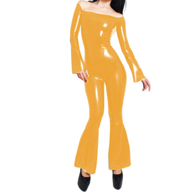 Sexy Boat Neck Long Sleeve Trumpet One Piece Catsuit PVC Bodysuit Sexy Sheath Skinny Jumpsuit Sexy Lingerie Fetish Costume 7XL