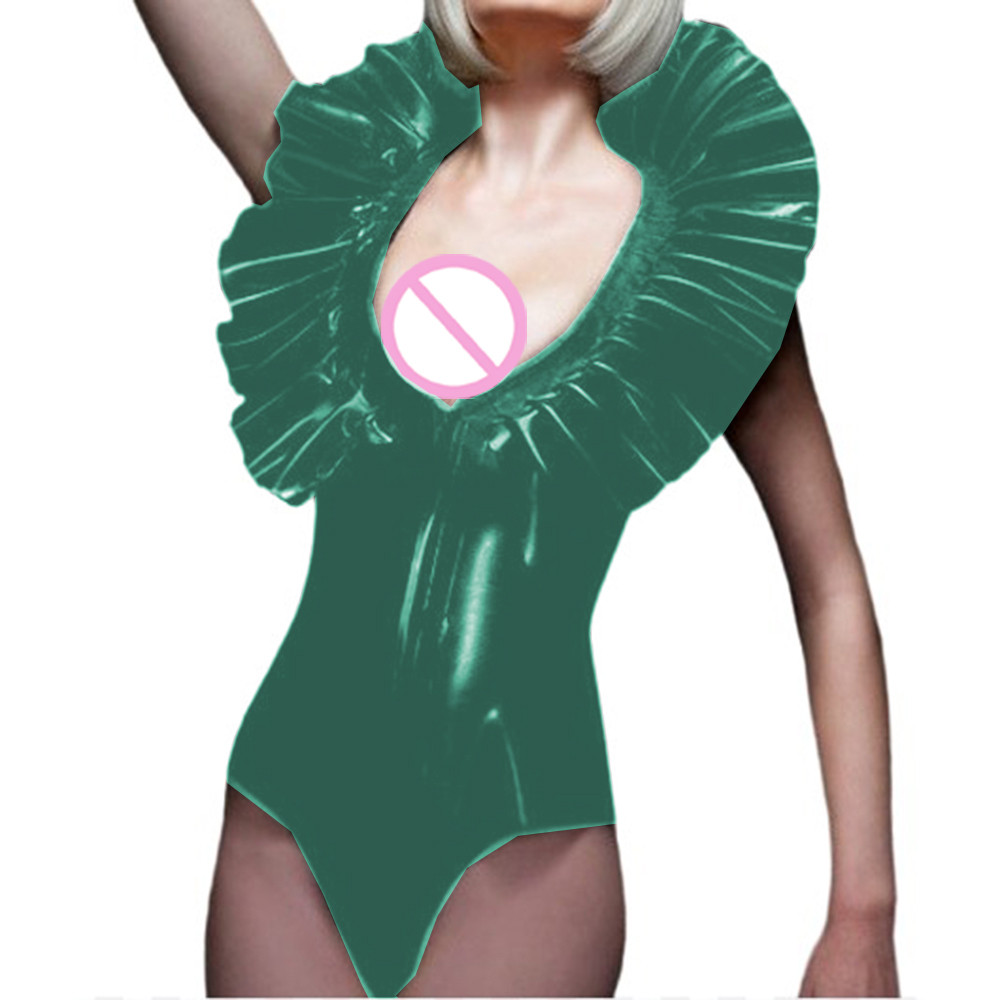 sexy trench coat lingerie Lingerie Bodysuit Open Chest Ruffles Neck Low Cut Front Zip Playsuit Party  Club Night Female Fantasy