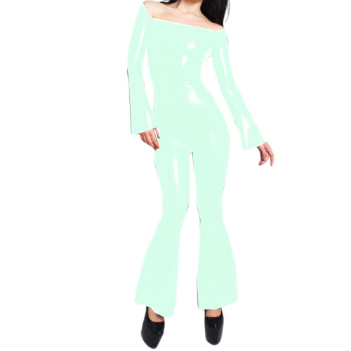 Sexy Boat Neck Long Sleeve Trumpet One Piece Catsuit PVC Bodysuit Sexy Sheath Skinny Jumpsuit Sexy Lingerie Fetish Costume 7XL