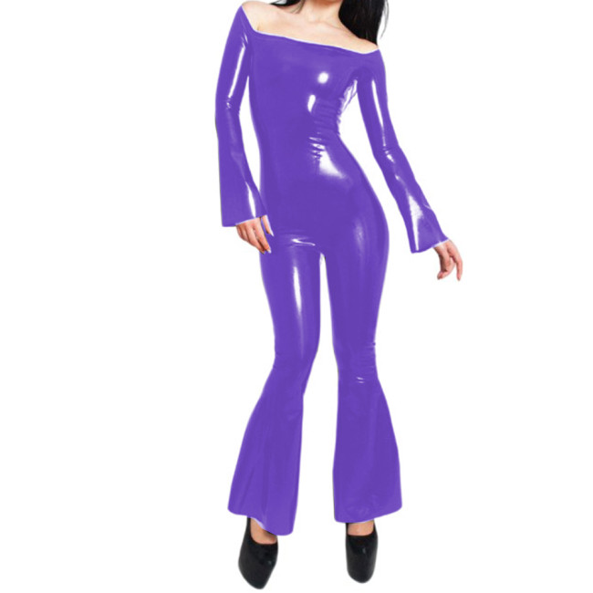 Sexy Boat Neck Long Sleeve Trumpet One Piece Catsuit PVC Bodysuit Sexy Sheath Skinny Jumpsuit Sexy Lingerie Fetish Costume 7XL