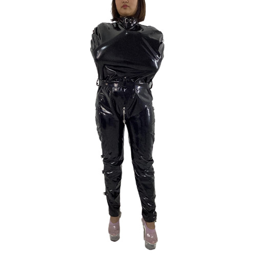 Sissy Sexy Full Body Cover Bodysuit PVC Leather Bandage Jumpsuit Gay Costume