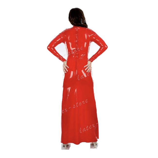 Vintage Glossy PVC Leather Long Dress Women Long Sleeve High Neck Bodycon Dress Back Zip Ladies Party Stretchy Dress Clubweat