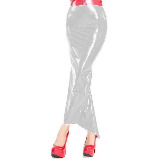 Sexy High Waist PVC Leather Slim Hobble Maxi Skirt Shapewear Sheath Asymmetrical Hem Floor-Length Mullet Skirts Elegant Ladies