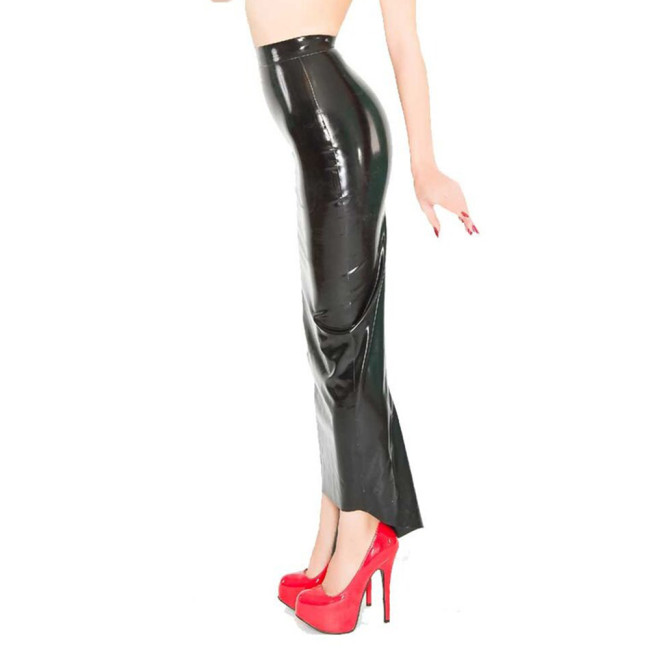 Sexy High Waist PVC Leather Slim Hobble Maxi Skirt Shapewear Sheath Asymmetrical Hem Floor-Length Mullet Skirts Elegant Ladies