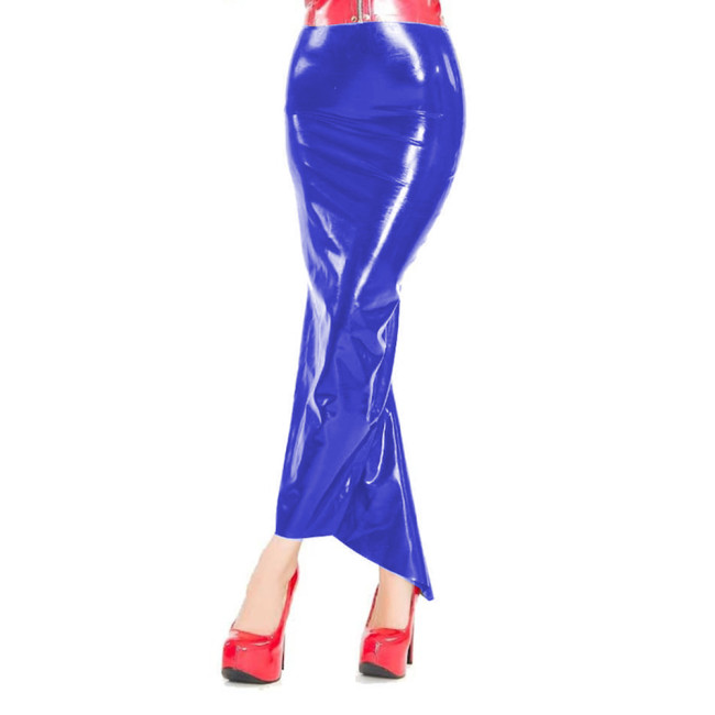 Sexy High Waist PVC Leather Slim Hobble Maxi Skirt Shapewear Sheath Asymmetrical Hem Floor-Length Mullet Skirts Elegant Ladies