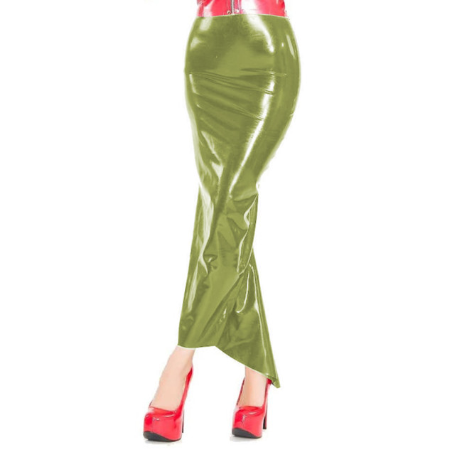 Sexy High Waist PVC Leather Slim Hobble Maxi Skirt Shapewear Sheath Asymmetrical Hem Floor-Length Mullet Skirts Elegant Ladies