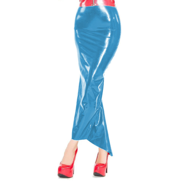 Sexy High Waist PVC Leather Slim Hobble Maxi Skirt Shapewear Sheath Asymmetrical Hem Floor-Length Mullet Skirts Elegant Ladies