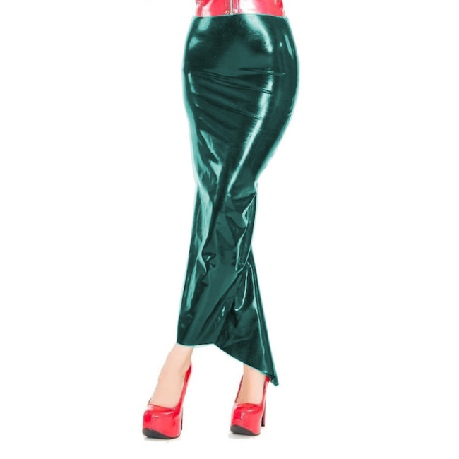 Sexy High Waist PVC Leather Slim Hobble Maxi Skirt Shapewear Sheath Asymmetrical Hem Floor-Length Mullet Skirts Elegant Ladies