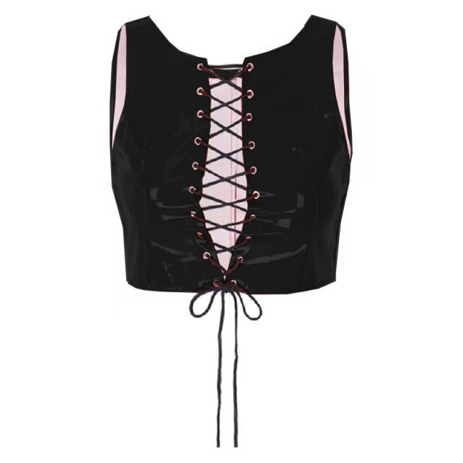 Sexy Lace-up Open Chest Crop Top Sleeveless Tanks Tops Streetwear Women Cami Tops Short Blouse Club Night Corset Gothic Clothes