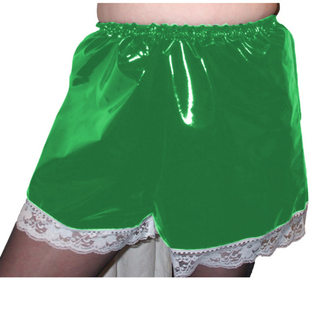 Sissy PVC High Waist Elastic Shorts Lace Edge Boxer Shorts Maid Costumes Cosplay Streetwear Women Gothic Casual Flare Pants 7XL