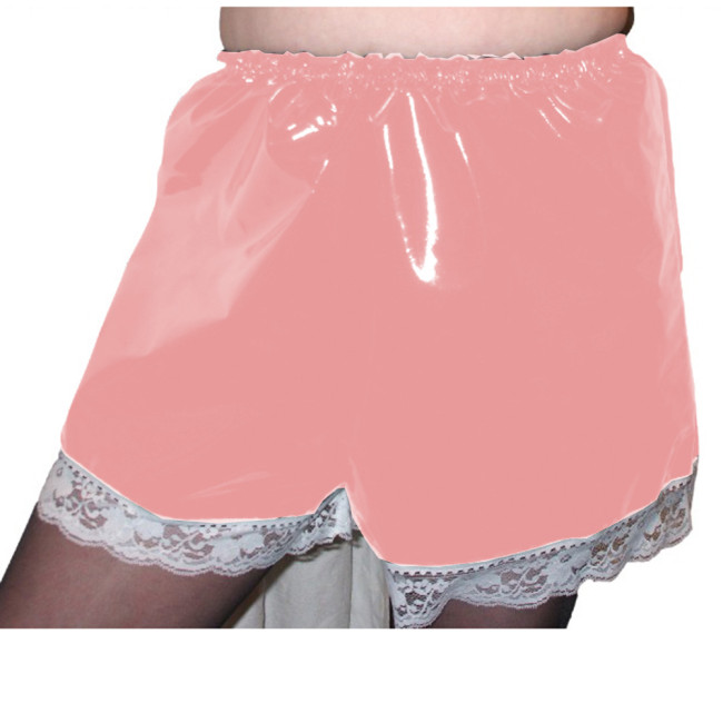 Sissy PVC High Waist Elastic Shorts Lace Edge Boxer Shorts Maid Costumes Cosplay Streetwear Women Gothic Casual Flare Pants 7XL