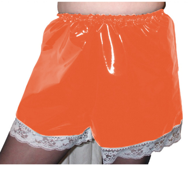 Sissy PVC High Waist Elastic Shorts Lace Edge Boxer Shorts Maid Costumes Cosplay Streetwear Women Gothic Casual Flare Pants 7XL