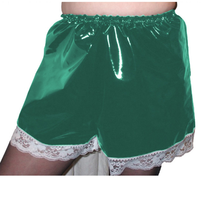 Sissy PVC High Waist Elastic Shorts Lace Edge Boxer Shorts Maid Costumes Cosplay Streetwear Women Gothic Casual Flare Pants 7XL