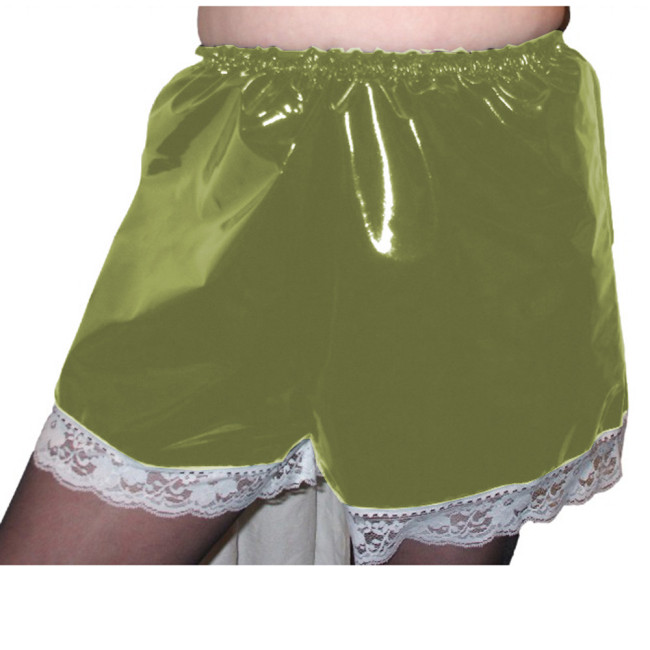 Sissy PVC High Waist Elastic Shorts Lace Edge Boxer Shorts Maid Costumes Cosplay Streetwear Women Gothic Casual Flare Pants 7XL