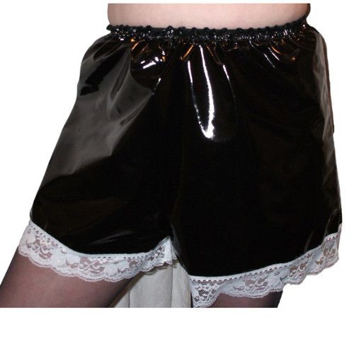 Sissy PVC High Waist Elastic Shorts Lace Edge Boxer Shorts Maid Costumes Cosplay Streetwear Women Gothic Casual Flare Pants 7XL