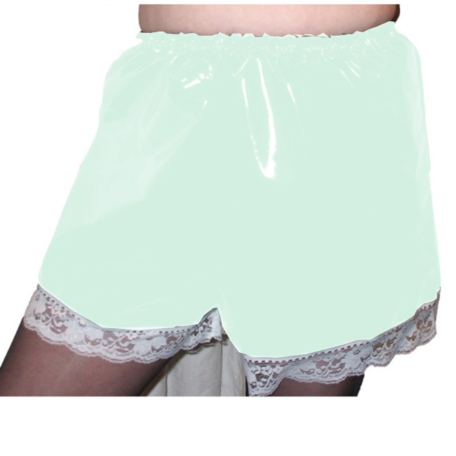 Sissy PVC High Waist Elastic Shorts Lace Edge Boxer Shorts Maid Costumes Cosplay Streetwear Women Gothic Casual Flare Pants 7XL