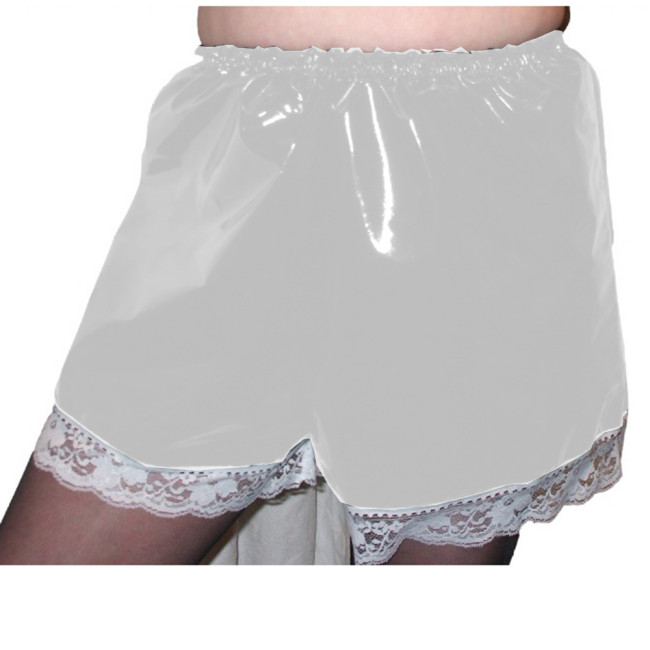 Sissy PVC High Waist Elastic Shorts Lace Edge Boxer Shorts Maid Costumes Cosplay Streetwear Women Gothic Casual Flare Pants 7XL