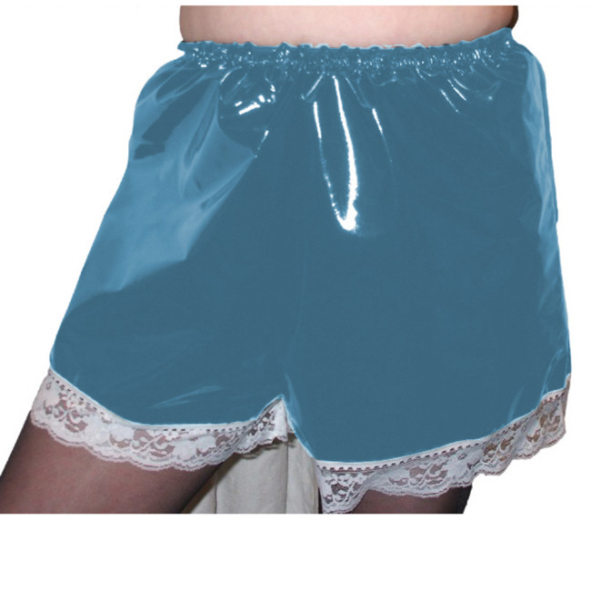 Sissy PVC High Waist Elastic Shorts Lace Edge Boxer Shorts Maid Costumes Cosplay Streetwear Women Gothic Casual Flare Pants 7XL
