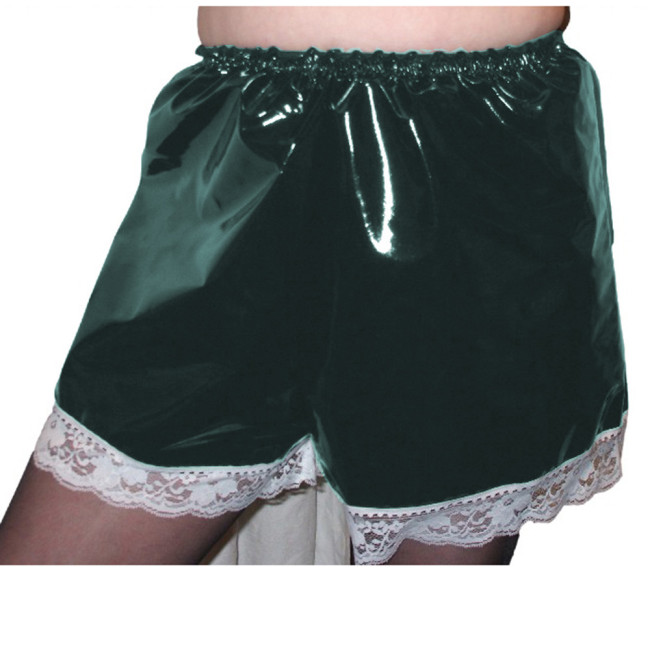 Sissy PVC High Waist Elastic Shorts Lace Edge Boxer Shorts Maid Costumes Cosplay Streetwear Women Gothic Casual Flare Pants 7XL