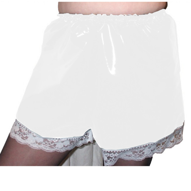 Sissy PVC High Waist Elastic Shorts Lace Edge Boxer Shorts Maid Costumes Cosplay Streetwear Women Gothic Casual Flare Pants 7XL